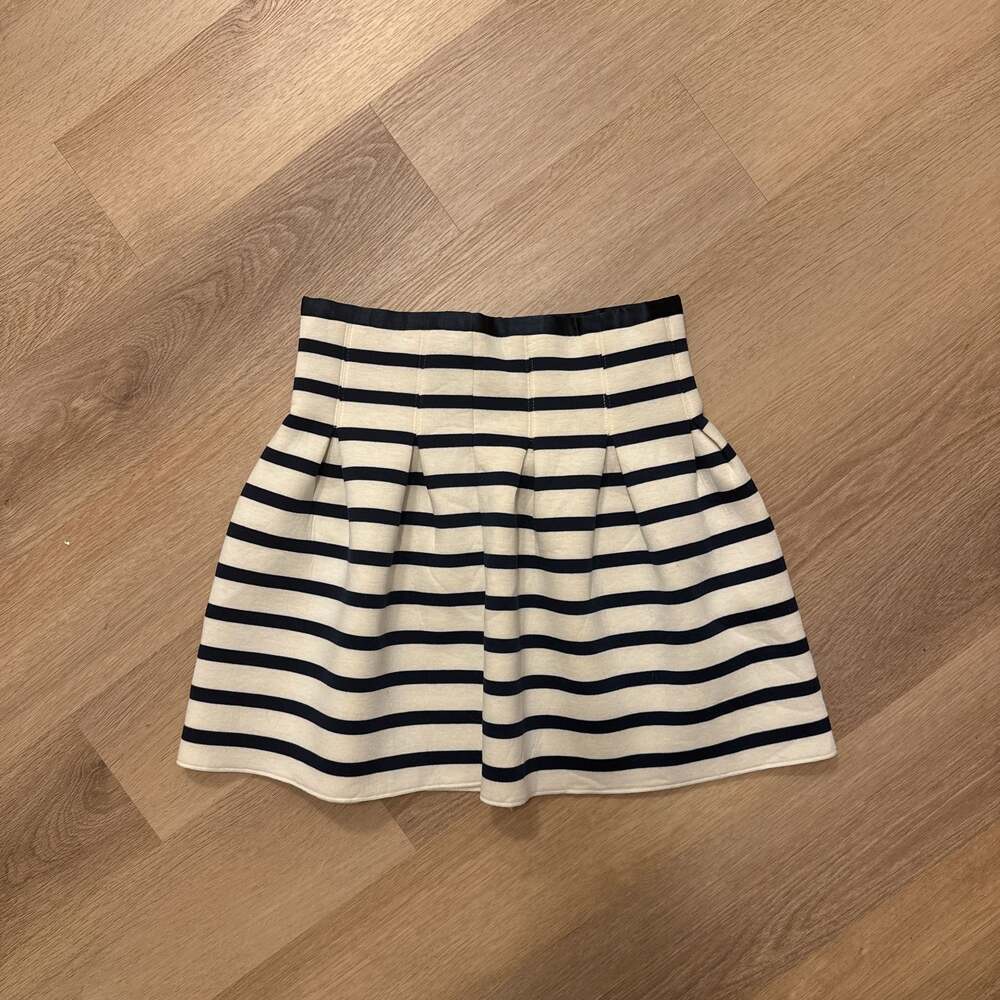 GAP Navy Blue and White Striped Pleated A-Line Skirt
